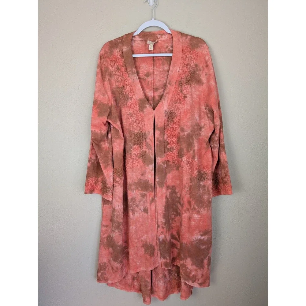 LOGO by Lori Goldstein Tie Dye Lace Duster Cardigan Kimono Size 2X